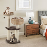 NNECW Rattan Cat Tree with Napping Percyh and Hanging Rope for Pet