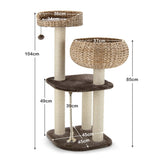 NNECW Rattan Cat Tree with Napping Percyh and Hanging Rope for Pet