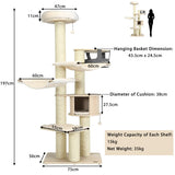 NNECW 197cm Multi-level Cat Tree Cat Tower with Wooden Condo