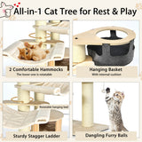 NNECW 197cm Multi-level Cat Tree Cat Tower with Wooden Condo