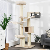 NNECW 197cm Multi-level Cat Tree Cat Tower with Wooden Condo