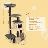 NNECW Solid Wood 4-Tier Cat Tree with Scratching Sisal Posts & Mat