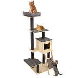 NNECW Solid Wood 4-Tier Cat Tree with Scratching Sisal Posts & Mat