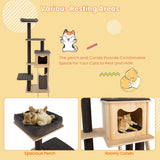 NNECW Solid Wood 4-Tier Cat Tree with Scratching Sisal Posts & Mat