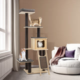NNECW Solid Wood 4-Tier Cat Tree with Scratching Sisal Posts & Mat