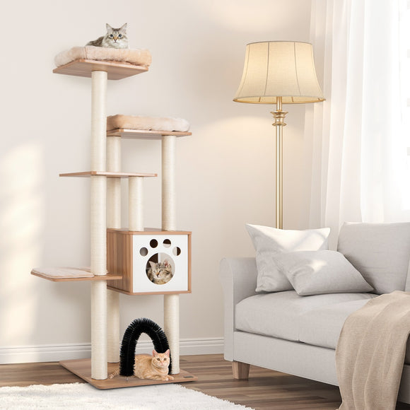 NNECW Multi-Level Tall Modern Cat Tree with 2 Top Plush Perches