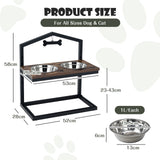 NNECW 5 Heights Elevated Pet Feeder with Detachable Stainless Steel Bowl for Dogs-Coffee