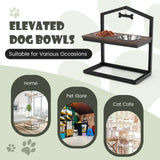 NNECW 5 Heights Elevated Pet Feeder with Detachable Stainless Steel Bowl for Dogs-Coffee