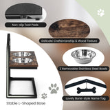 NNECW 5 Heights Elevated Pet Feeder with Detachable Stainless Steel Bowl for Dogs-Coffee