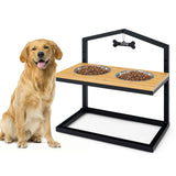 NNECW 5 Heights Elevated Pet Feeder with Detachable Stainless Steel Bowl for Dogs-Natural