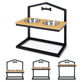 NNECW 5 Heights Elevated Pet Feeder with Detachable Stainless Steel Bowl for Dogs-Natural