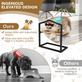 NNECW 5 Heights Elevated Pet Feeder with Detachable Stainless Steel Bowl for Dogs-Natural