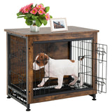 NNECW Dual Use Wooden Dog Crate with Double Doors & Removable Tray