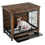 NNECW Dual Use Wooden Dog Crate with Double Doors & Removable Tray