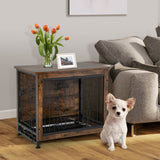 NNECW Dual Use Wooden Dog Crate with Double Doors & Removable Tray