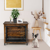 NNECW Dual Use Wooden Dog Crate with Double Doors & Removable Tray