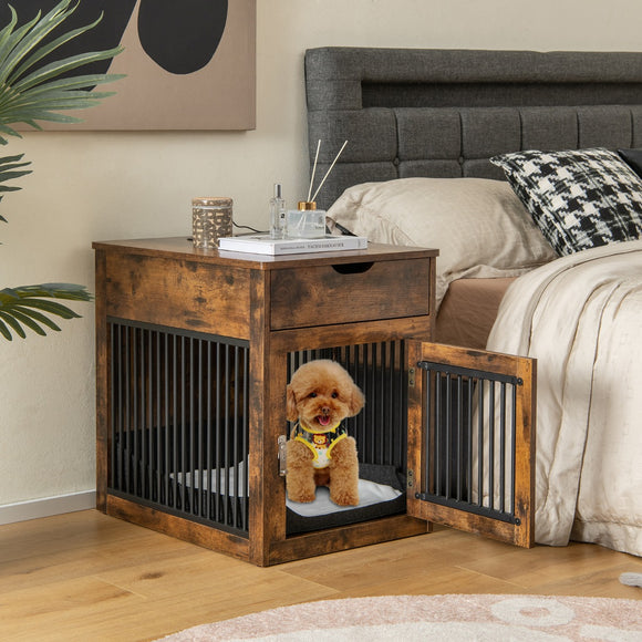 NNECW Furniture Style Dog Crate with Wired & Wireless Charging