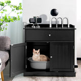 NNECW Modern Cat Litter Box Enclosure with Drawer &amp 2 Doors-Black