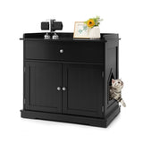 NNECW Modern Cat Litter Box Enclosure with Drawer &amp 2 Doors-Black