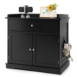NNECW Modern Cat Litter Box Enclosure with Drawer &amp 2 Doors-Black