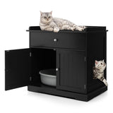 NNECW Modern Cat Litter Box Enclosure with Drawer &amp 2 Doors-Black