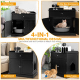 NNECW Modern Cat Litter Box Enclosure with Drawer &amp 2 Doors-Black