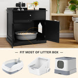 NNECW Modern Cat Litter Box Enclosure with Drawer &amp 2 Doors-Black