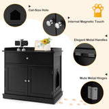 NNECW Modern Cat Litter Box Enclosure with Drawer &amp 2 Doors-Black