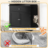 NNECW Modern Cat Litter Box Enclosure with Drawer &amp 2 Doors-Black