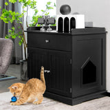 NNECW Modern Cat Litter Box Enclosure with Drawer &amp 2 Doors-Black