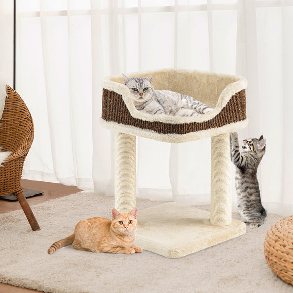 NNECW Compact Cat Tree Tower for Scratching Relaxing & Sleeping-Beige