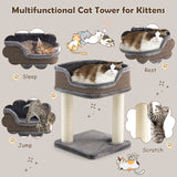 NNECW Compact Cat Tree Tower for Scratching Relaxing &amp Sleeping-Grey