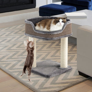 NNECW Compact Cat Tree Tower for Scratching Relaxing &amp Sleeping-Grey