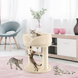 NNECW 4-in-1 Cat Climbing Tree Tower with Soft Top Perch &amp Padded Base-Beige