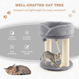 NNECW 4-in-1 Cat Climbing Tree Tower with Soft Top Perch &amp Padded Base-Grey