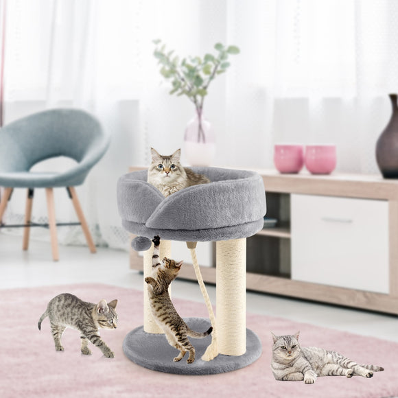 NNECW 4-in-1 Cat Climbing Tree Tower with Soft Top Perch & Padded Base-Grey