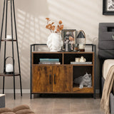 NNECW Cat Litter Box Enclosure with Double Doors & Scratch Cardboard-Coffee