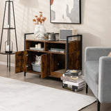 NNECW Cat Litter Box Enclosure with Double Doors & Scratch Cardboard-Coffee