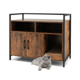 NNECW Cat Litter Box Enclosure with Double Doors & Scratch Cardboard-Coffee