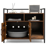 NNECW Cat Litter Box Enclosure with Double Doors & Scratch Cardboard-Coffee