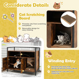 NNECW Cat Litter Box Enclosure with Double Doors & Scratch Cardboard-Coffee