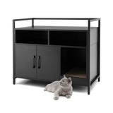 NNECW Cat Litter Box Enclosure with Double Doors & Scratch Cardboard-Black