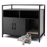 NNECW Cat Litter Box Enclosure with Double Doors & Scratch Cardboard-Black