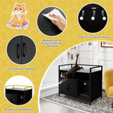 NNECW Cat Litter Box Enclosure with Double Doors & Scratch Cardboard-Black