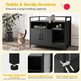 NNECW Cat Litter Box Enclosure with Double Doors & Scratch Cardboard-Black