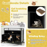 NNECW Cat Litter Box Enclosure with Double Doors & Scratch Cardboard-Black