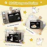 NNECW Cat Litter Box Enclosure with Double Doors & Scratch Cardboard-Black