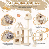 NNECW Multi-Layer Wooden Cat Tree with Plush Perch for Kitten