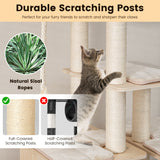 NNECW Modern Wooden Cat Tower with Scratching Posts Washable Cushion