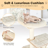 NNECW Modern Wooden Cat Tower with Scratching Posts Washable Cushion